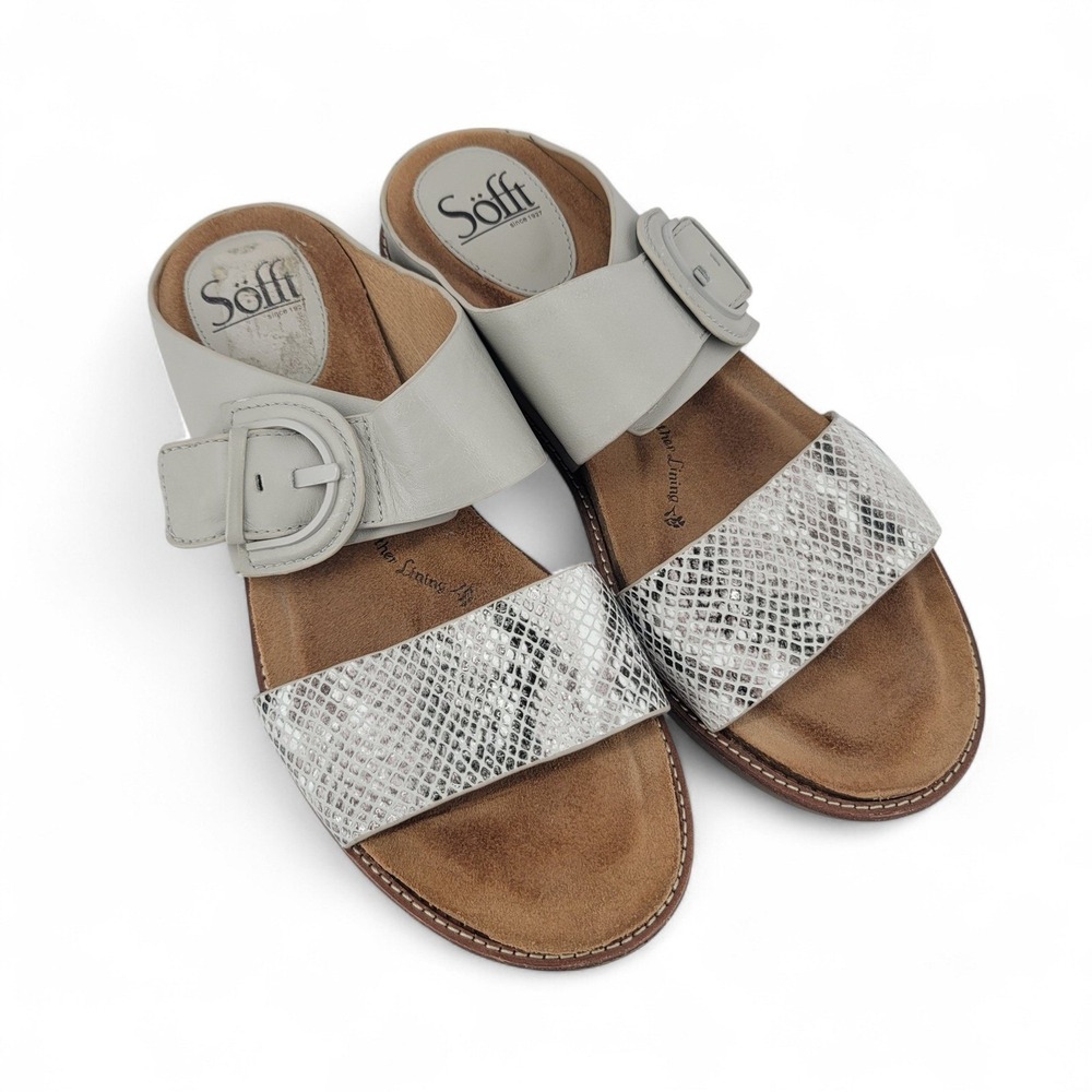 Sofft Womens 8.5 Leather Slide Sandals Gray Snake Comfort Coastal Boho Resort